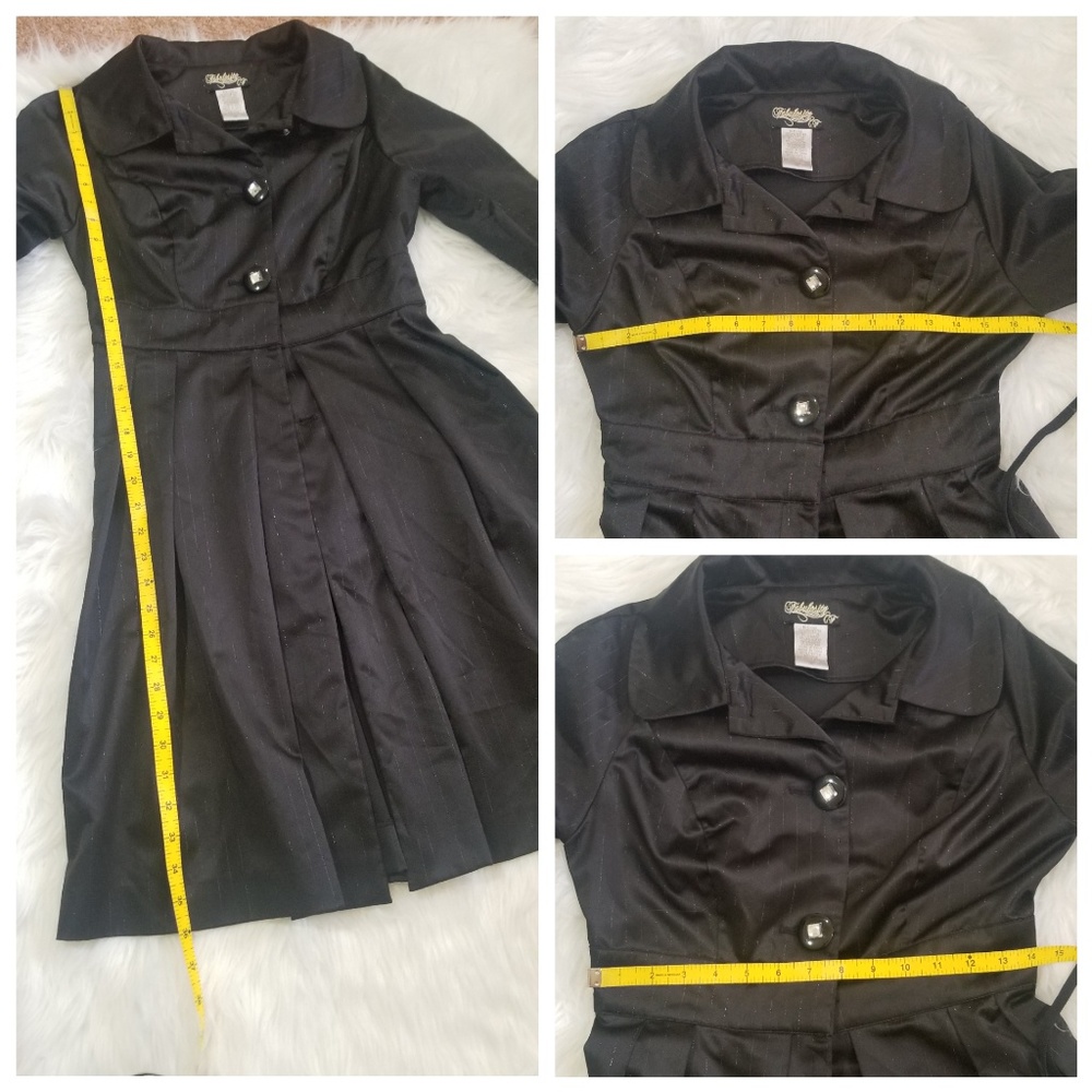 Fabulosity Black Button Front Long Sleeve Trench Coat Jacket. M - Picture 8 of 8